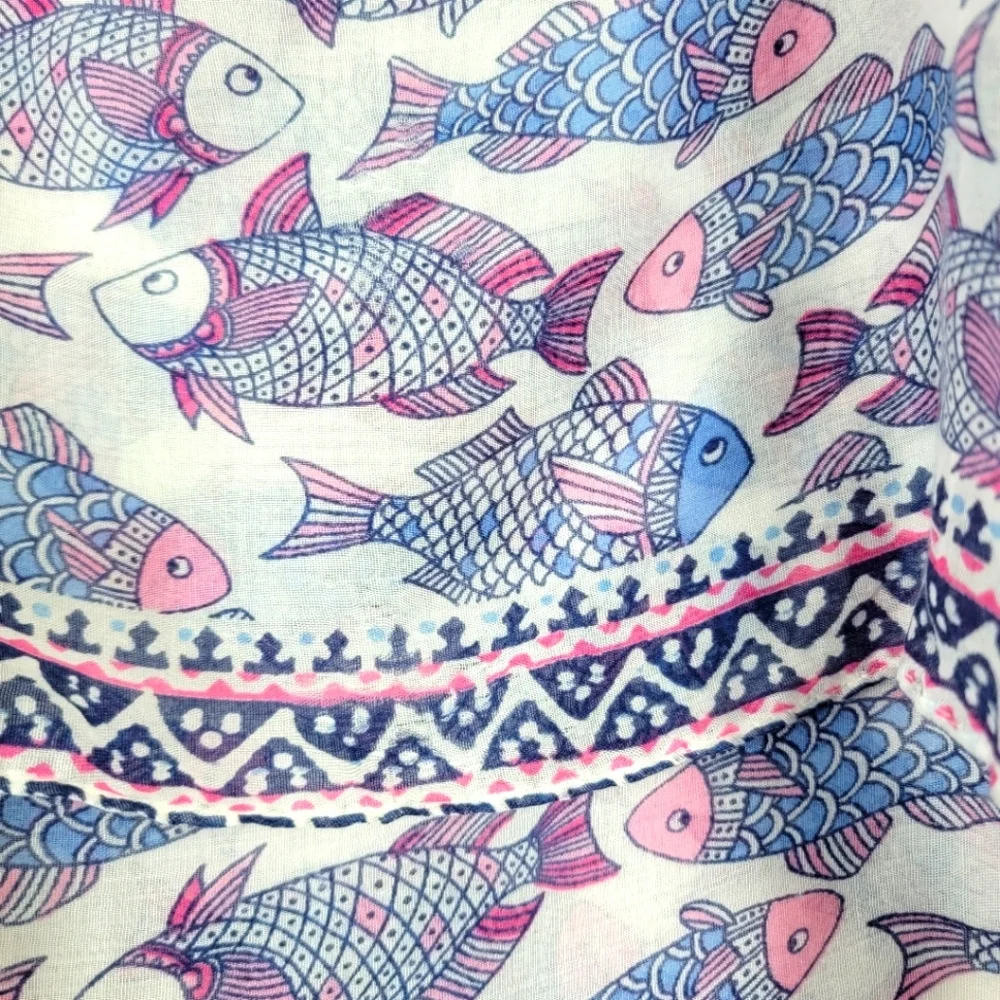 Charming Charlie Fish Pattern Sheer Scarf with Tassels 21